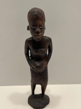 Hand Carved Wooden Tribal Woman Statue African Folk Art Figure 6"